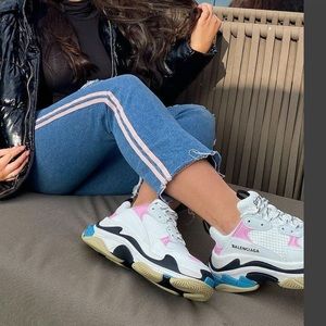 Balenciaga Triple S Pink, Blue, and Beige Sneakers. Size 38/7.5